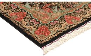 Tappeto Ghom Seta Medaglione Floreale Nero Rosso Corallo 80x120 Cm