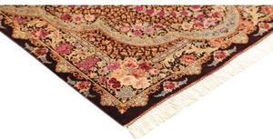 Tappeto Ghom Seta Medaglione Floreale Marrone Scuro Avorio 79x121 Cm