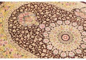 Tappeto Ghom Seta Medaglione Floreale Borgogna Beige 79x124 Cm