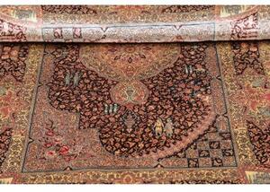 Tappeto Ghom Seta Medaglione Floreale Marrone Scuro Beige 80x122 Cm