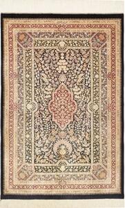 Tappeto Ghom Seta Medaglione Floreale Nero Avorio 79x118 Cm