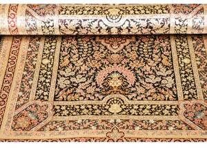 Tappeto Ghom Seta Medaglione Floreale Nero Avorio 79x118 Cm