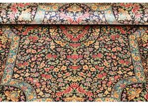Tappeto Ghom Seta Medaglione Floreale Nero Rosso 78x120 Cm