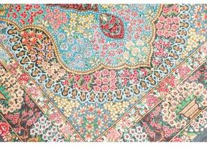 Tappeto Ghom Seta Medaglione Floreale Blu Scuro Celeste 78x117 Cm
