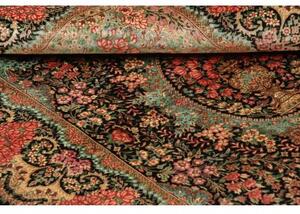 Tappeto Ghom Seta Medaglione Floreale Nero Rosso Corallo 80x120 Cm