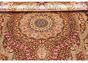Tappeto Ghom Seta Medaglione Floreale Marrone Scuro Avorio 79x121 Cm