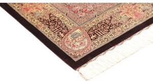 Tappeto Ghom Seta Medaglione Floreale Marrone Scuro Beige 80x122 Cm