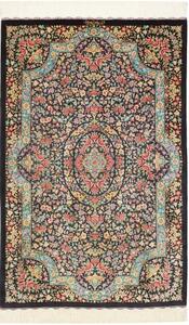 Tappeto Ghom Seta Medaglione Floreale Nero Rosso 78x120 Cm