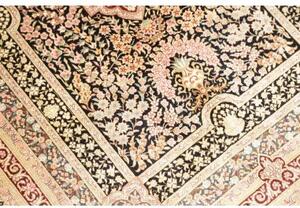 Tappeto Ghom Seta Medaglione Floreale Nero Avorio 79x118 Cm