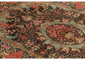 Tappeto Ghom Seta Medaglione Floreale Nero Rosso Corallo 80x120 Cm