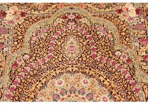 Tappeto Ghom Seta Medaglione Floreale Marrone Scuro Avorio 79x121 Cm