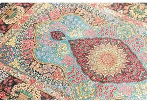 Tappeto Ghom Seta Medaglione Floreale Blu Scuro Celeste 78x117 Cm