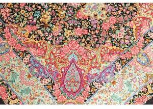 Tappeto Ghom Seta Medaglione Floreale Nero Rosso 100x155 Cm