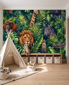 Carta da parati Incontro nella giungla, Animali del safari, Il mondo degli animali - Tapeko.it