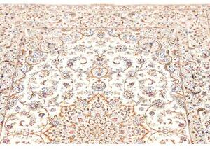 Tappeto Ghom Seta Medaglione Floreale Avorio Blu 99x150 Cm