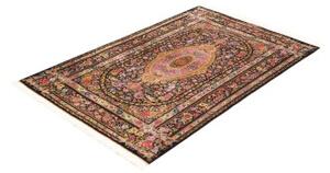 Tappeto Ghom Seta Medaglione Floreale Nero Rosa 100x151 Cm