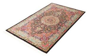 Tappeto Ghom Seta Medaglione Floreale Nero Rosso 100x155 Cm