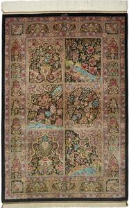 Tappeto Ghom Seta Patchwork Nero Multicolore 100x149 Cm