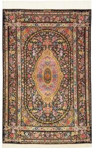 Tappeto Ghom Seta Medaglione Floreale Nero Rosa 100x151 Cm
