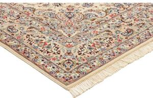 Tappeto Ghom Seta Medaglione Floreale Avorio Blu 100x153 Cm