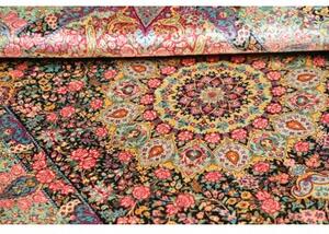 Tappeto Ghom Seta Medaglione Floreale Nero Rosso 100x155 Cm