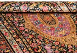 Tappeto Ghom Seta Medaglione Floreale Nero Rosa 100x151 Cm