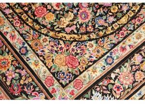Tappeto Ghom Seta Medaglione Floreale Nero Rosa 100x151 Cm