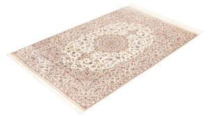 Tappeto Ghom Seta Medaglione Floreale Avorio Blu 99x150 Cm
