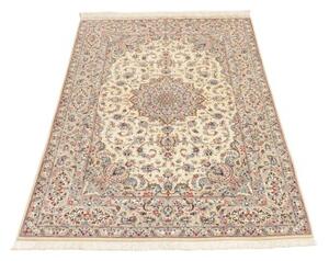 Tappeto Ghom Seta Medaglione Floreale Avorio Blu 100x153 Cm