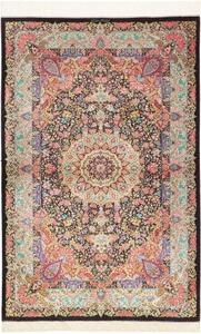 Tappeto Ghom Seta Medaglione Floreale Nero Rosso 100x155 Cm