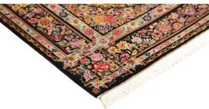 Tappeto Ghom Seta Medaglione Floreale Nero Rosa 100x151 Cm