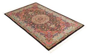 Tappeto Ghom Seta Medaglione Floreale Nero Rosso 100x155 Cm