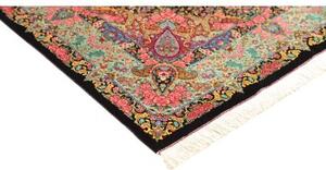 Tappeto Ghom Seta Medaglione Floreale Nero Rosso 100x155 Cm