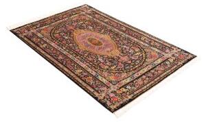 Tappeto Ghom Seta Medaglione Floreale Nero Rosa 100x151 Cm