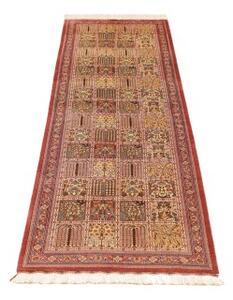 Tappeto Ghom Seta Geometrico Rosso Antico Beige Corsia 62x204 Cm