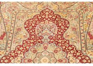 Tappeto Ghom Seta Medaglione Floreale Rosso Beige 74x118 Cm