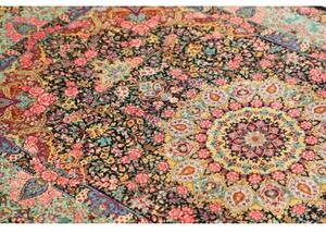 Tappeto Ghom Seta Medaglione Floreale Nero Rosso 100x155 Cm