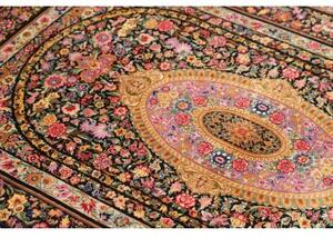 Tappeto Ghom Seta Medaglione Floreale Nero Rosa 100x151 Cm