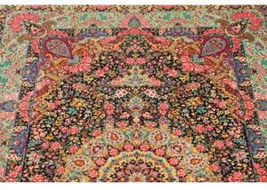 Tappeto Ghom Seta Medaglione Floreale Nero Rosso 100x155 Cm