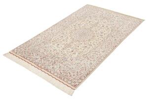 Tappeto Ghom Seta Medaglione Floreale Avorio Blu 100x153 Cm