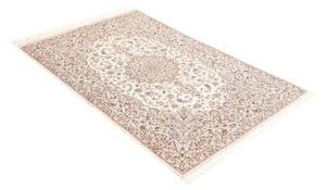 Tappeto Ghom Seta Medaglione Floreale Avorio Blu 99x150 Cm