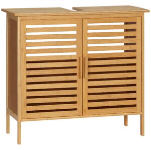 Kleankin Mobile sottolavabo bagno in bambù mobile sottovasca 2 porte 66 x 29 x 61,5 cm