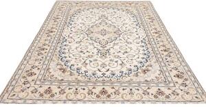 Tappeto Kashan Medaglione Floreale Avorio Blu Cobalto 198x295 Cm