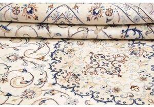 Tappeto Kashan Medaglione Floreale Avorio Blu Cobalto 198x295 Cm