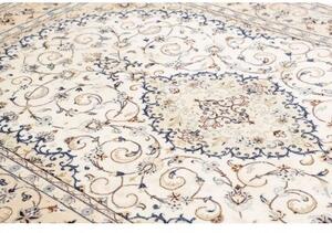 Tappeto Kashan Medaglione Floreale Avorio Blu Cobalto 198x295 Cm