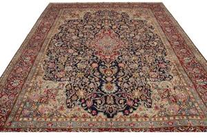 Tappeto Kerman Medaglione Floreale Blu Scuro Rosso 298x400 Cm