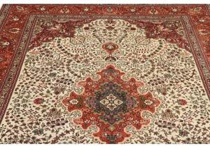 Tappeto Tabriz Medaglione Floreale Avorio Rosso Mattone 203x292 Cm