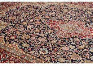 Tappeto Kerman Medaglione Floreale Blu Scuro Rosso 298x400 Cm