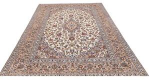 Tappeto Kashan Medaglione Floreale Avorio Blu 198x300 Cm