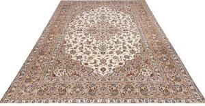 Tappeto Kashan Medaglione Floreale Avorio Beige 198x312 Cm